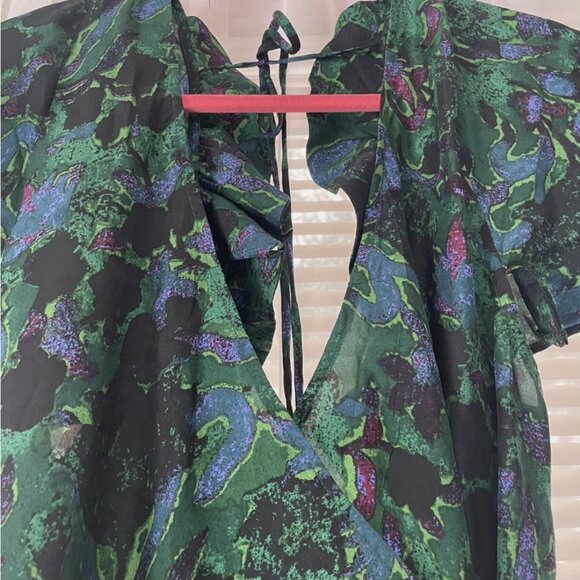 Free People Josephine Maxi Wrap Dress Green Floral Medium 100% Silk size large - Picture 4 of 5